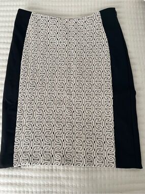 Diane Von Furstenberg Black Pencil Skirt with White Lace Front